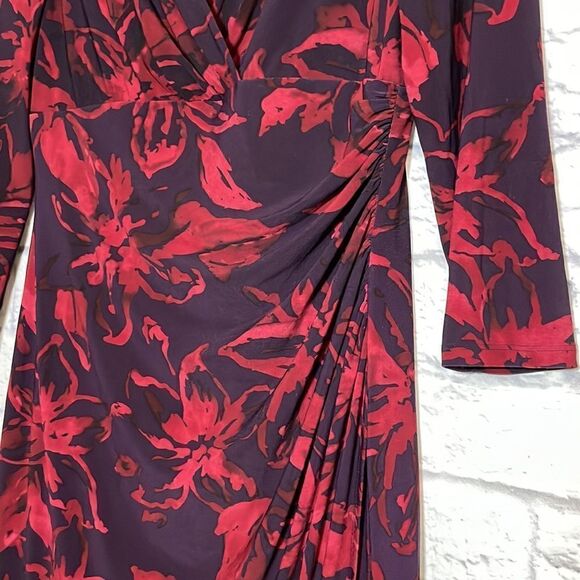Lauren Ralph Lauren 3/4 Sleeve Floral V Neck Midi Dress Size 8 - Picture 3 of 11